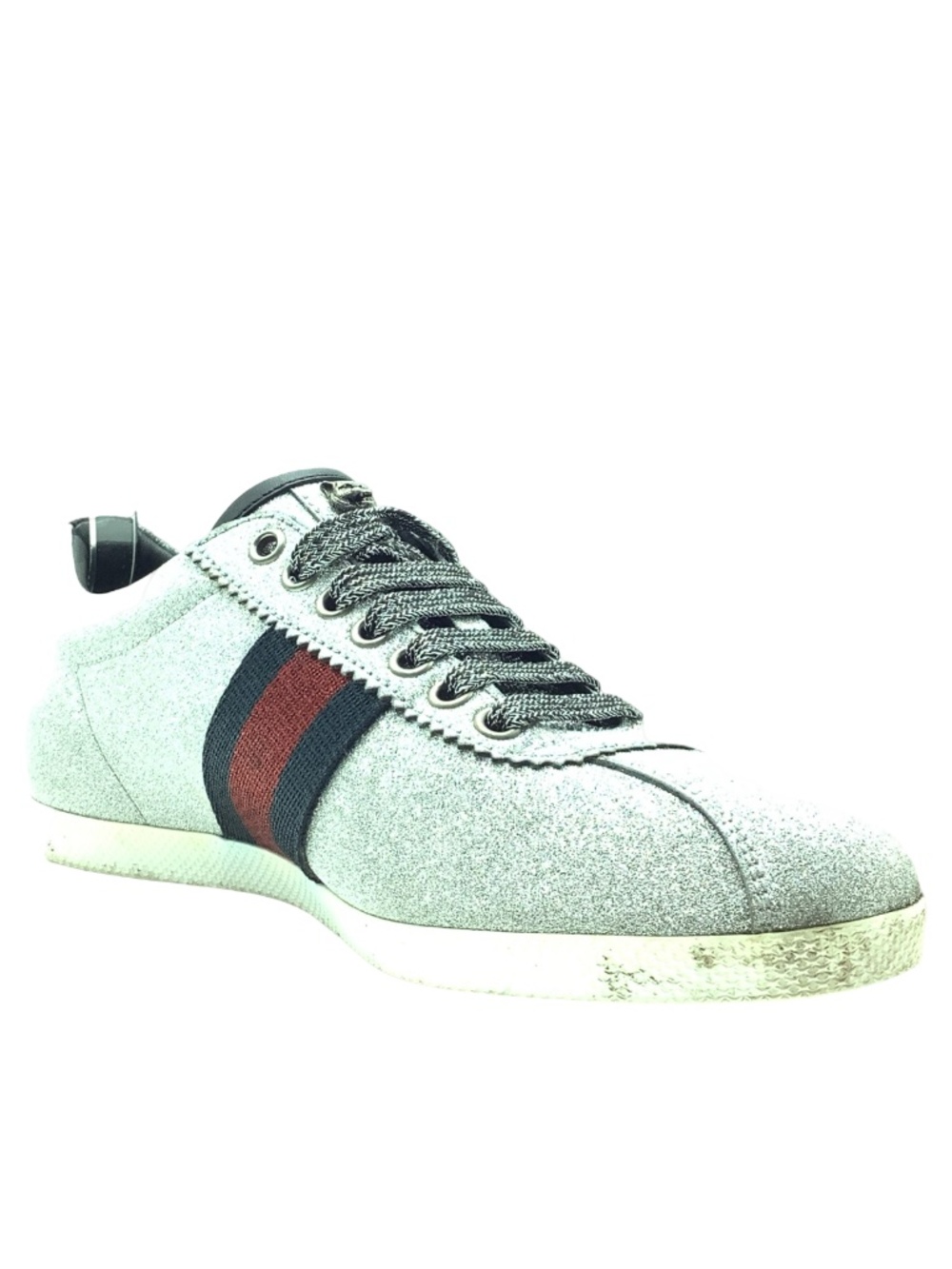 Gucci Glitter Striped Low Top Sneakers Silver Size: EU 39.5